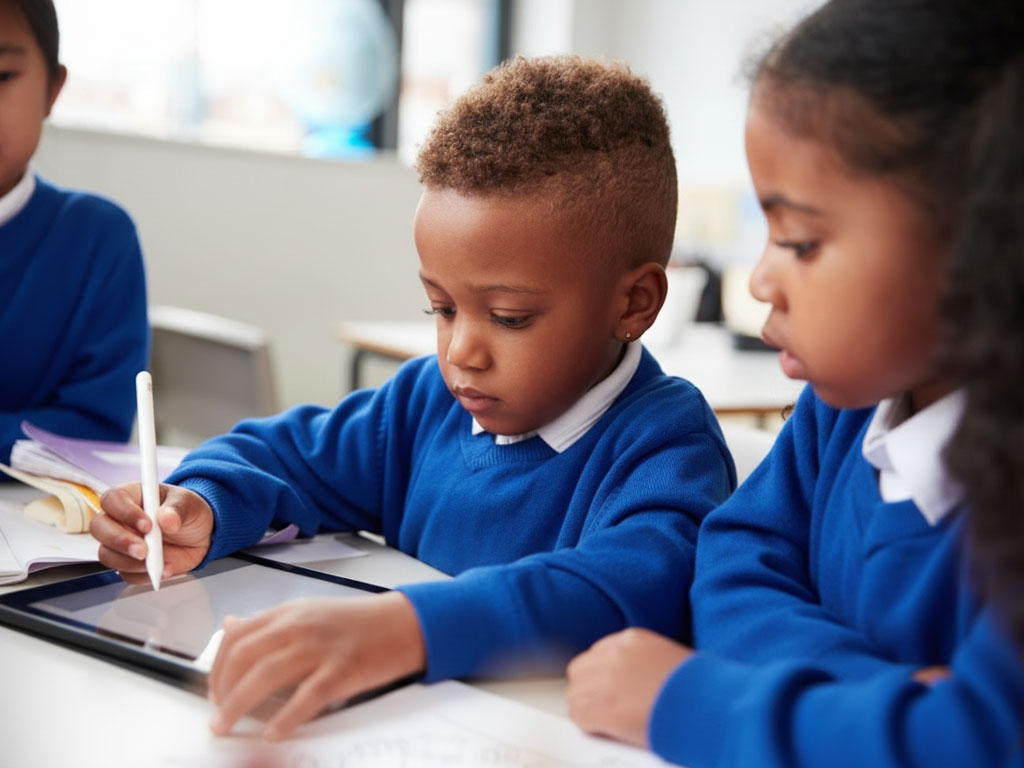 3 kids studying